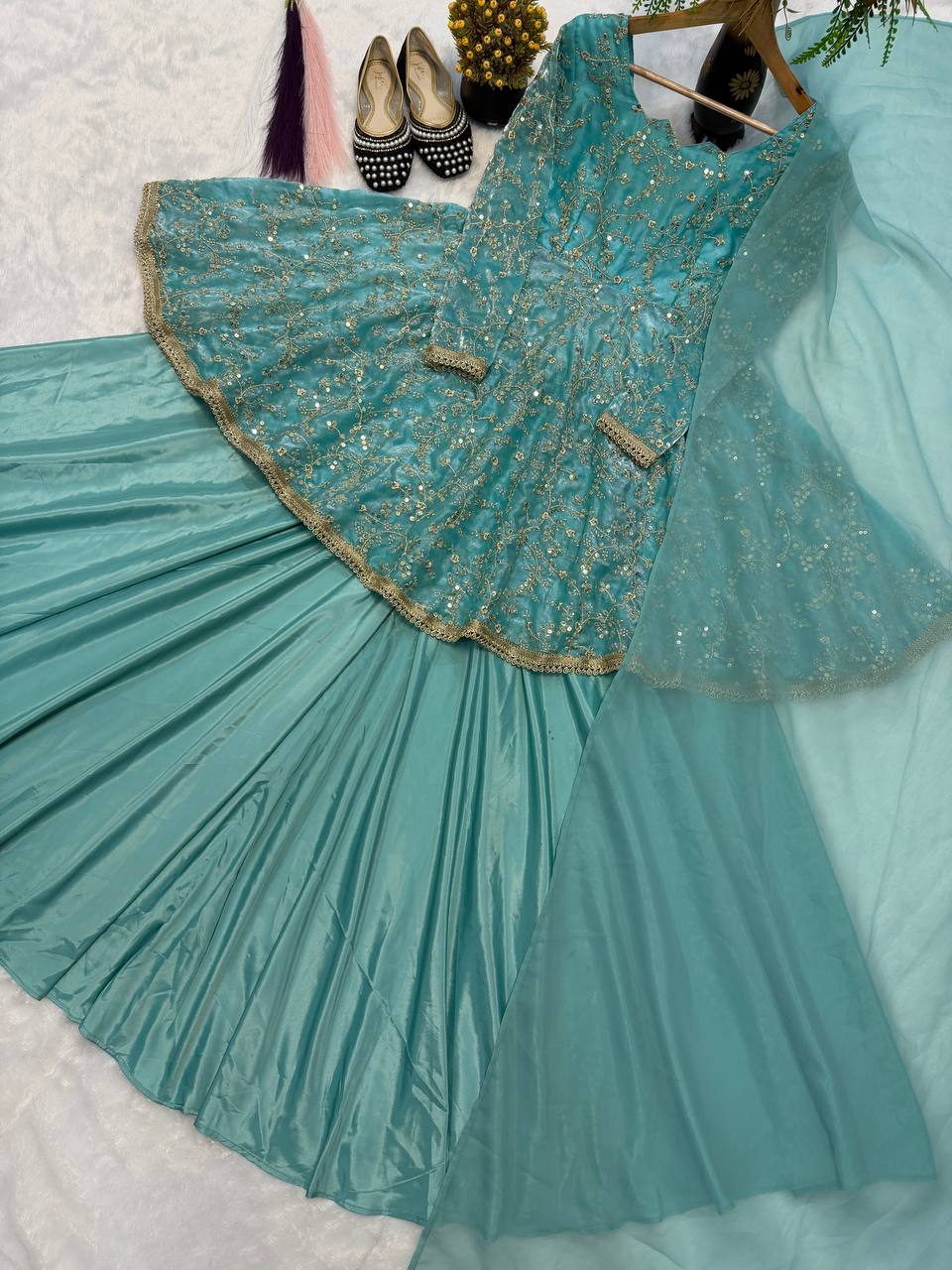 Regal Sea Green Flared Wedding Suit
